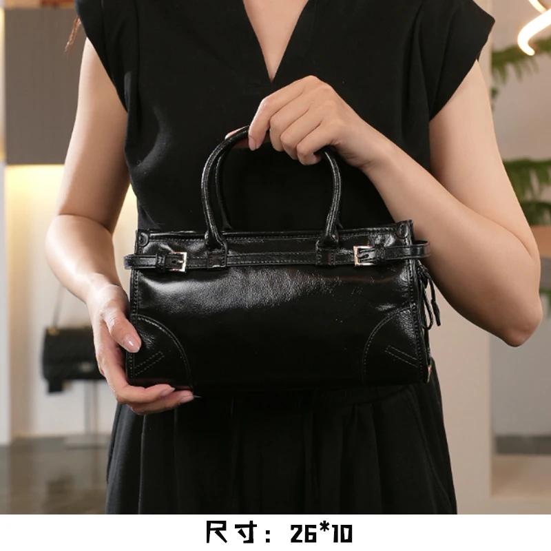 【英柏甄选】J-8459-黑色 然与纯小众设计感时尚复古百搭女包