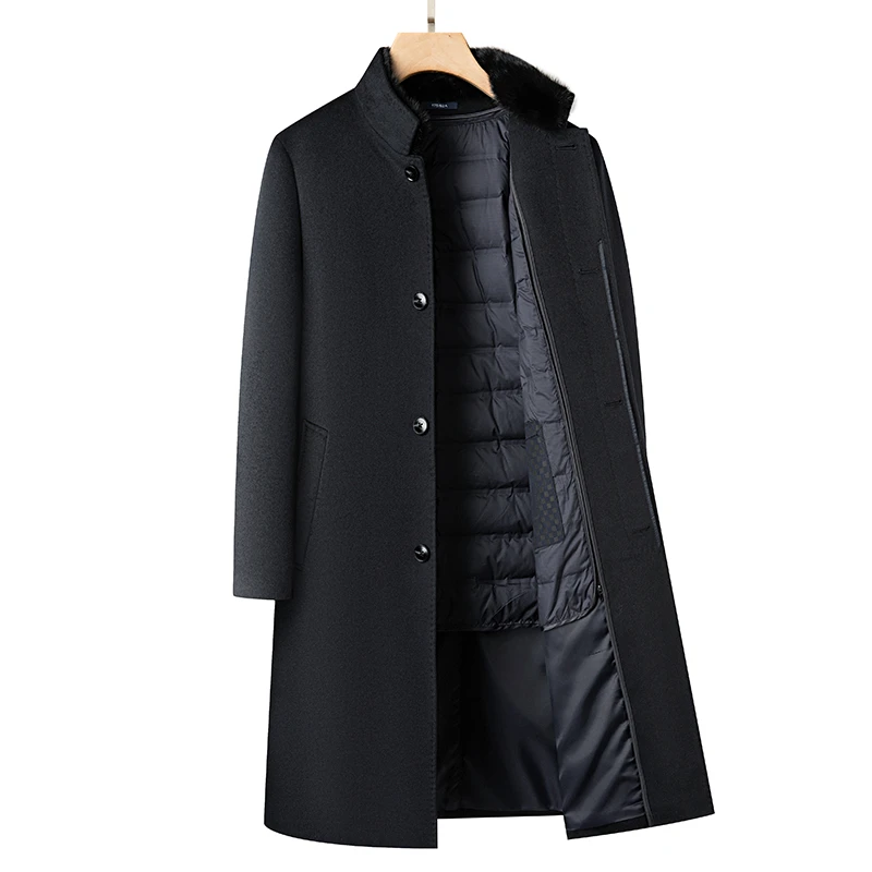 爸爸高端羊绒大衣中年男士立领过膝款中华立领商务行政婚宴羊毛呢