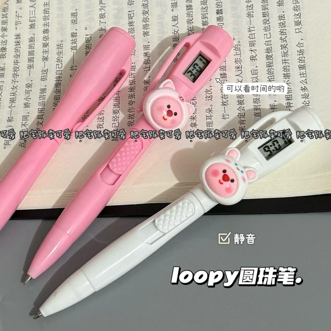 新款loopy考试笔静音电子表电子时钟圆珠笔钟表学生书写原子笔