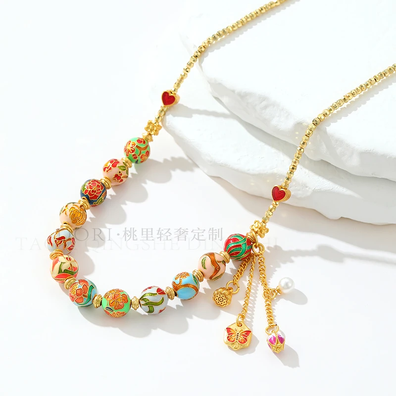 铜合金项链 新中式十二月花神古风项链 原创轻奢定制珐琅彩色