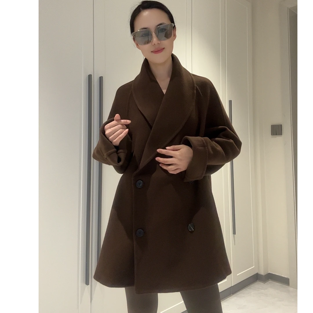 高端气质羊绒蚕丝混纺双面呢大衣女秋冬外套