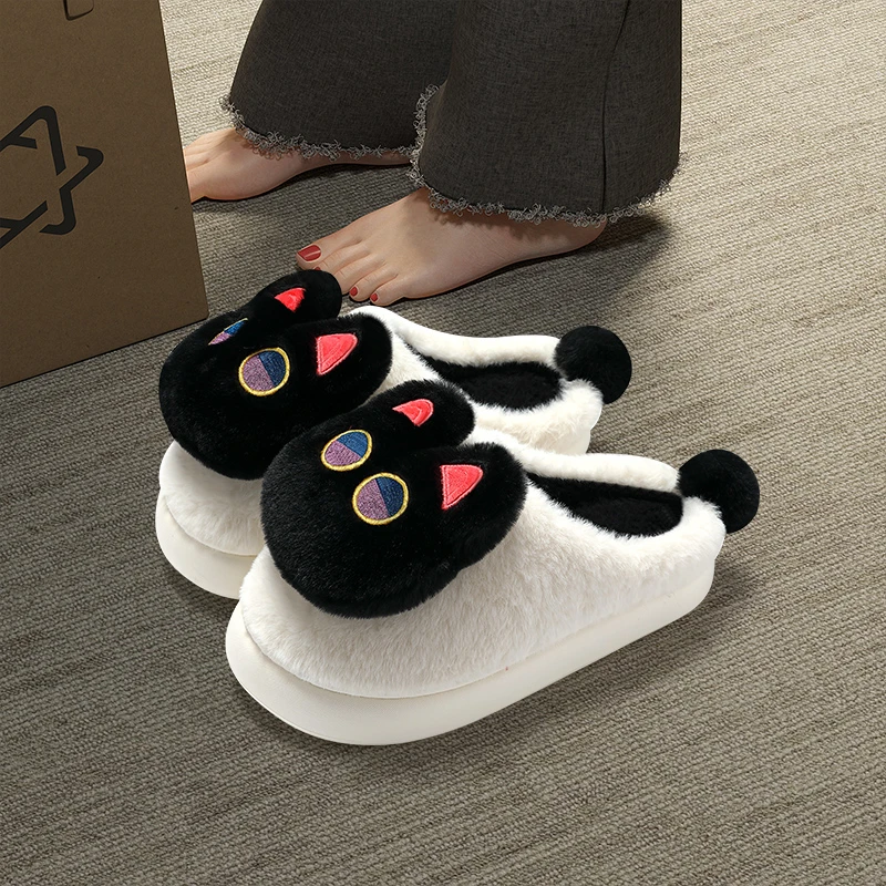 黑猫棉拖鞋女士2025新款秋冬季卡通家居毛绒保暖防滑毛毛拖鞋外穿