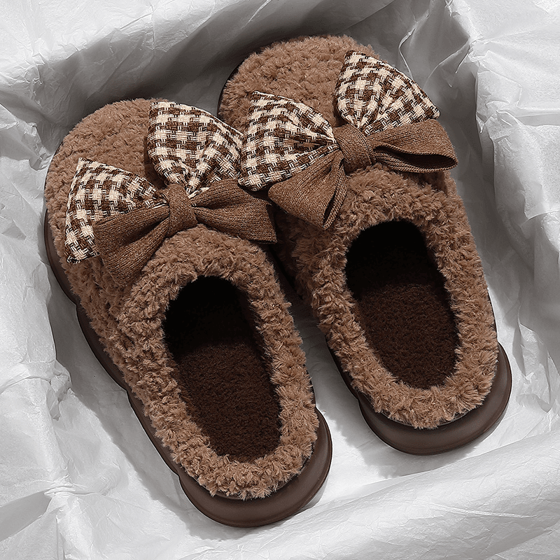 棉拖鞋女士2023新款蝴蝶结冬季外穿厚底防滑耐磨居家毛绒保暖棉鞋