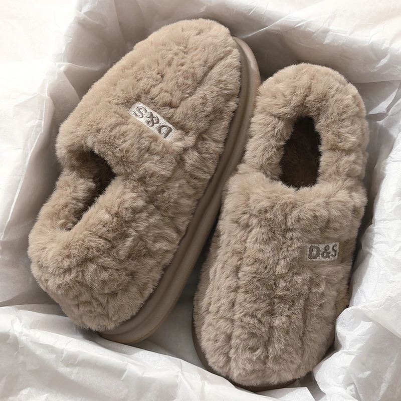冬季棉拖鞋男冬季室内家用厚底防滑保暖加厚毛毛绒情侣棉鞋女冬天