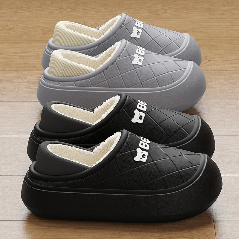 防水棉拖鞋男士冬季包跟2023新款室内家居防滑厚底黑色棉鞋男外穿