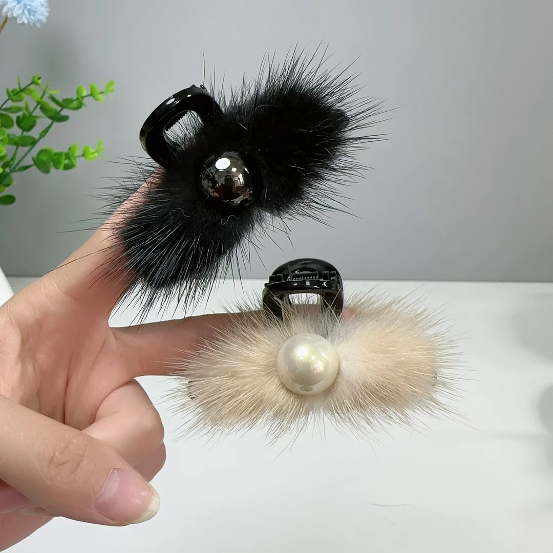 发夹抓夹春夏新款毛毛半扎发马尾公主头小号气质可爱黑色头发夹子