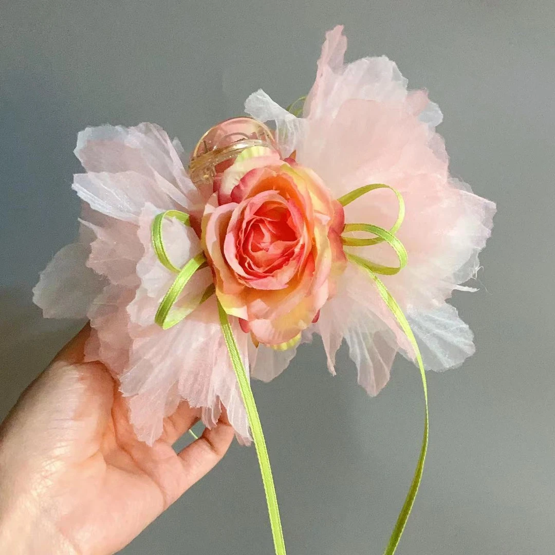 新款娇艳玫瑰花抓夹温柔仙气小众发夹时尚百搭ins风后脑勺夹子