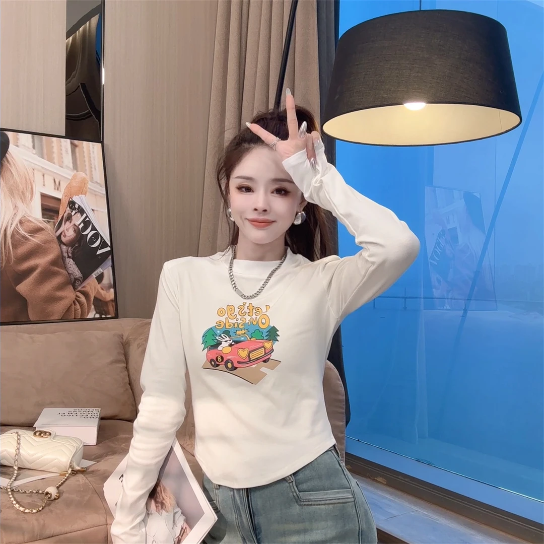 【晓溪服饰】秋冬新款韩版新款宽松卡通图案长袖T恤女打底上衣3588