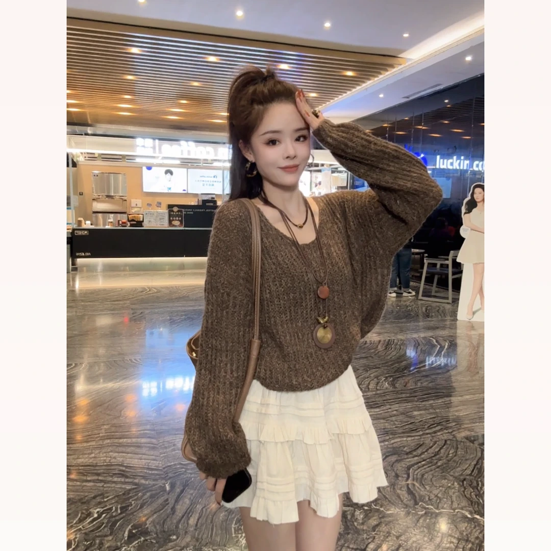【晓溪服饰】秋季新款时尚百搭慵懒风镂空软糯宽松针织套头毛衣2535