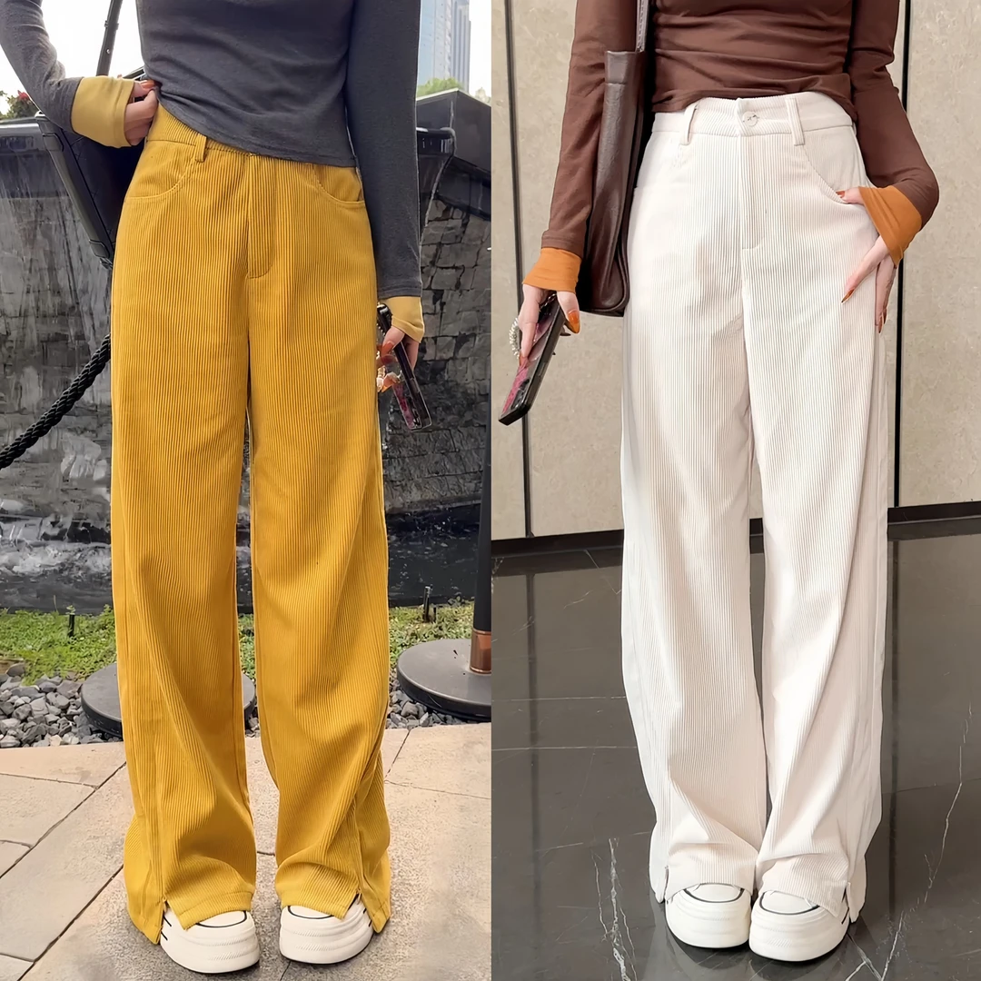 【晓溪服饰】韩版雪尼尔阔腿休闲裤慵懒风百搭垂感直筒裤休闲裤2398