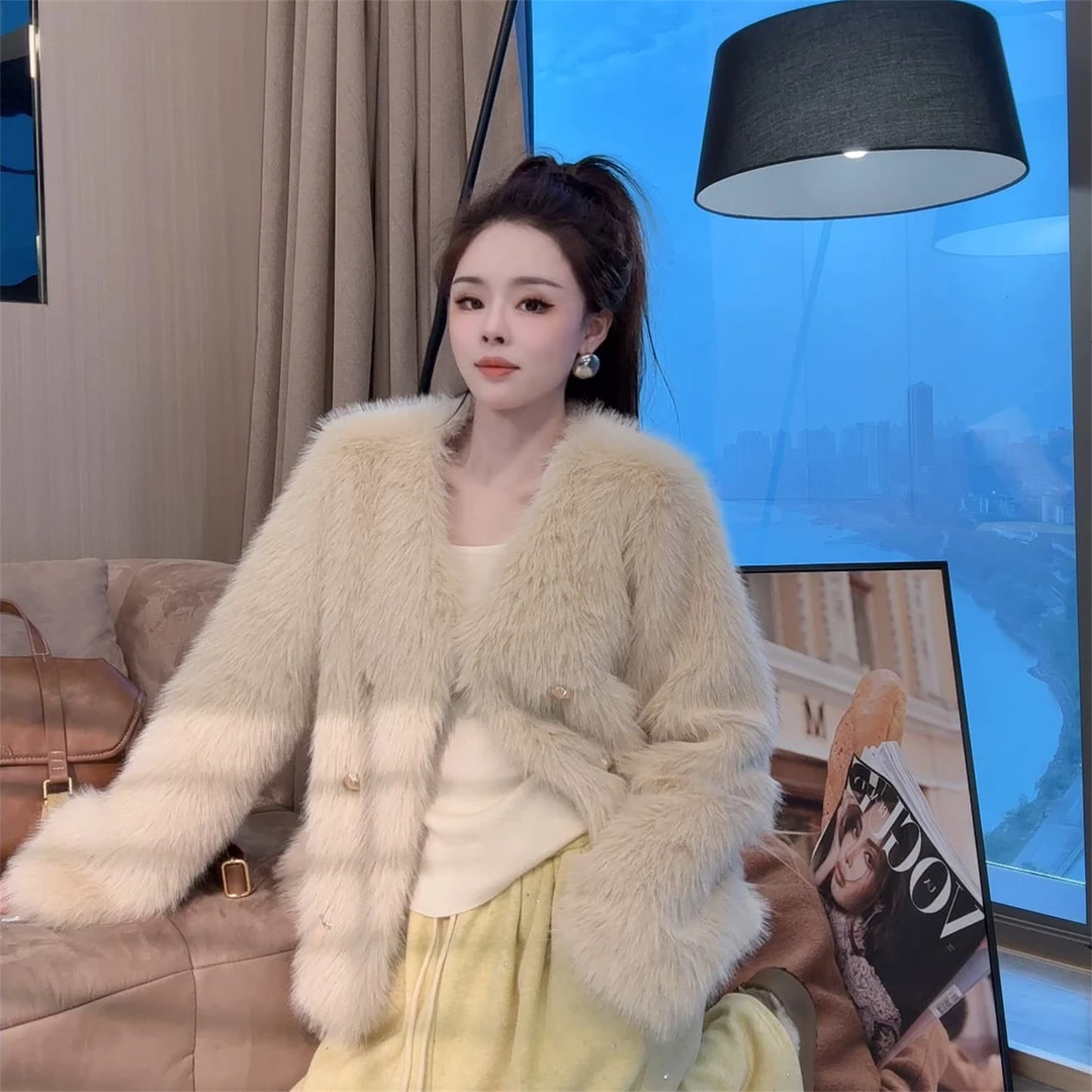 【晓溪服饰】秋冬新款宽松时尚气质百搭上衣高级感长袖毛毛外套3655