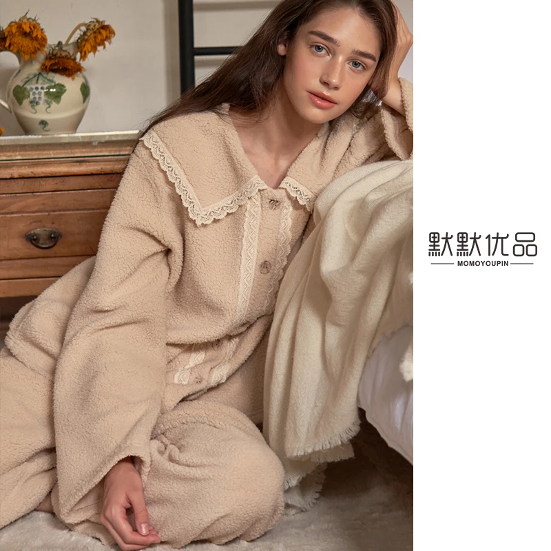 赵露思同款/韩国ULLALA睡衣女/印花舒适加厚珊瑚绒宽松家居套装