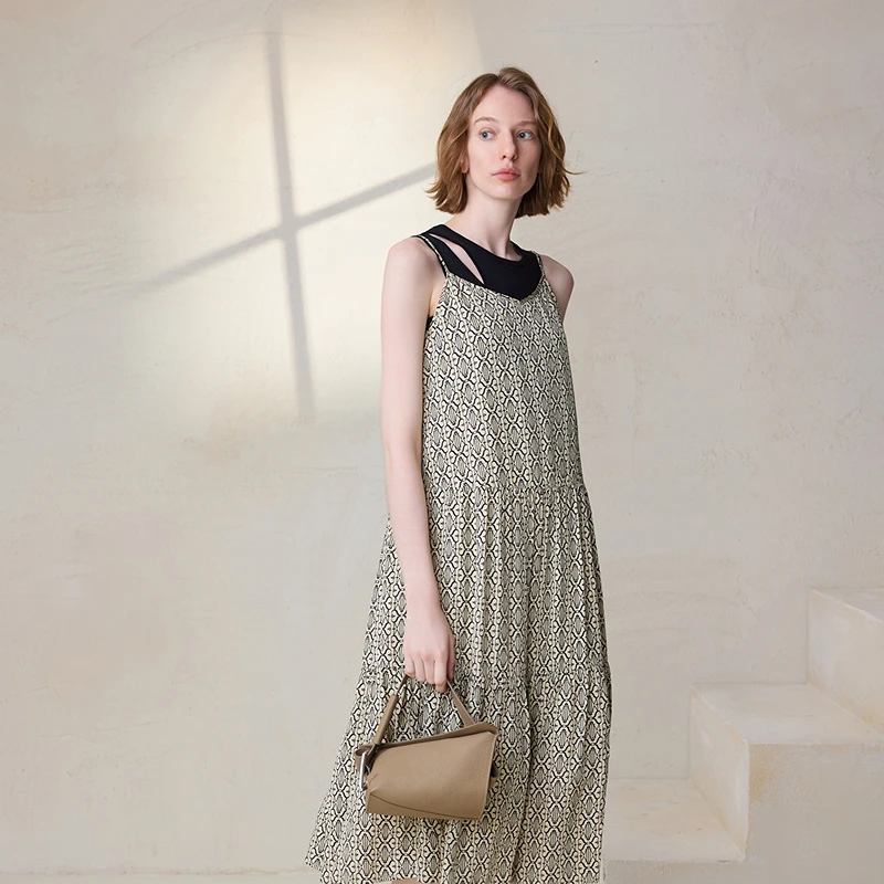 MSLAN商场同款夏季新款满版印花长款吊带显瘦气质连衣裙 MFBE4126