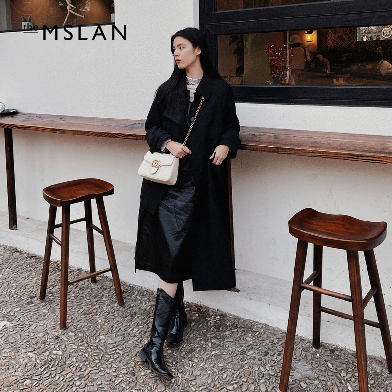 MSLAN【商场款】秋季新款大衣简约中长款百搭西装领风衣 MEAM2403