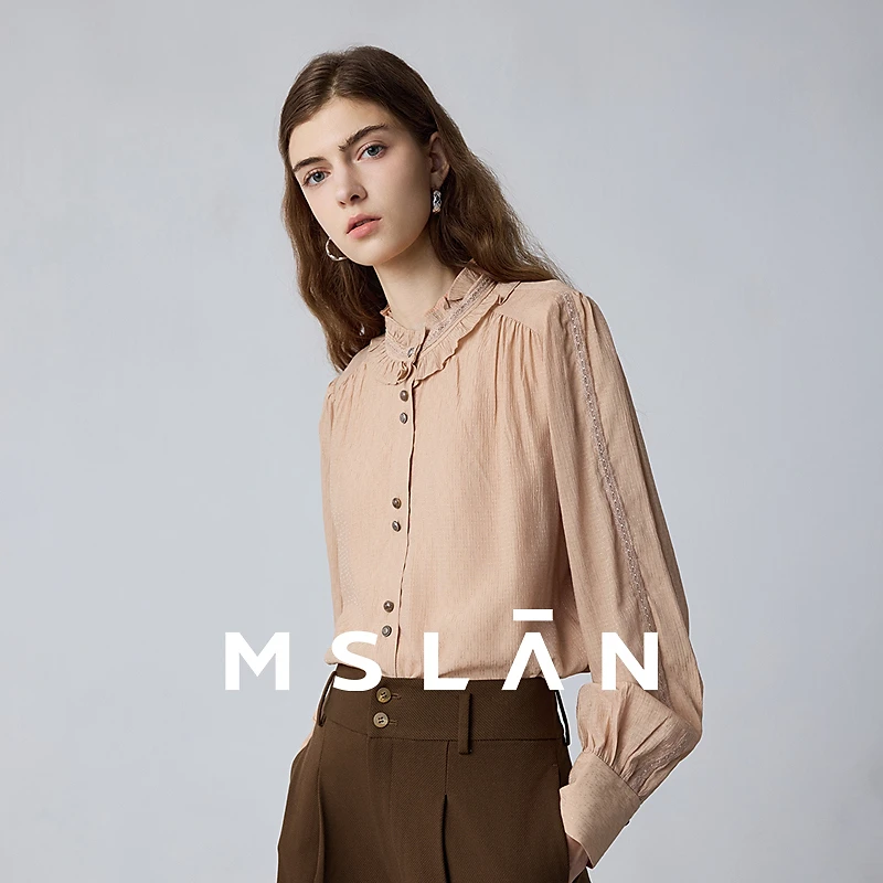 MSLAN【微光肌理】商场同款时尚气质衬衣宽松荷叶领衬衫MFDN066