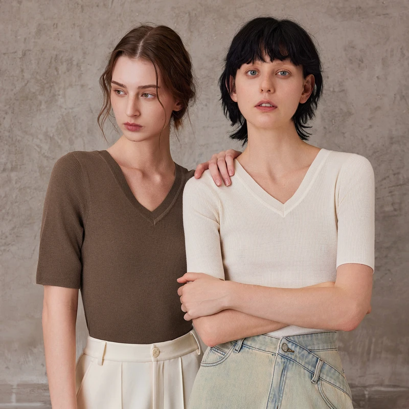 【老钱风】【素色心情】夏季新款两穿半袖上衣简约百搭针织衫 MFCN037