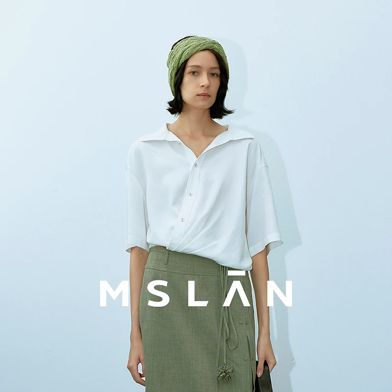 MSLAN商场同款秋季新款不规则气质时尚通勤套衫截短衬衫女MGCN070