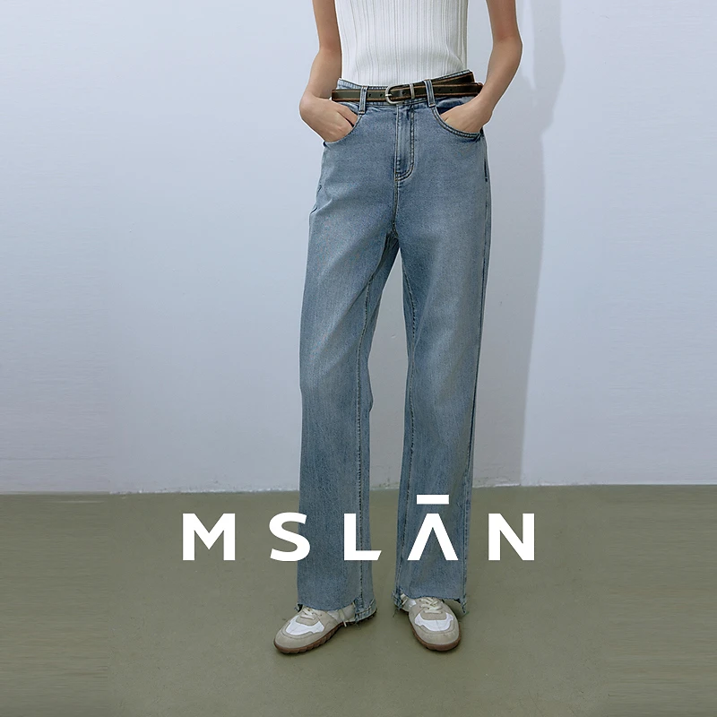 MSLAN【商场同款】秋季新款时尚显瘦磨破留白微喇牛仔裤显高MGCK315