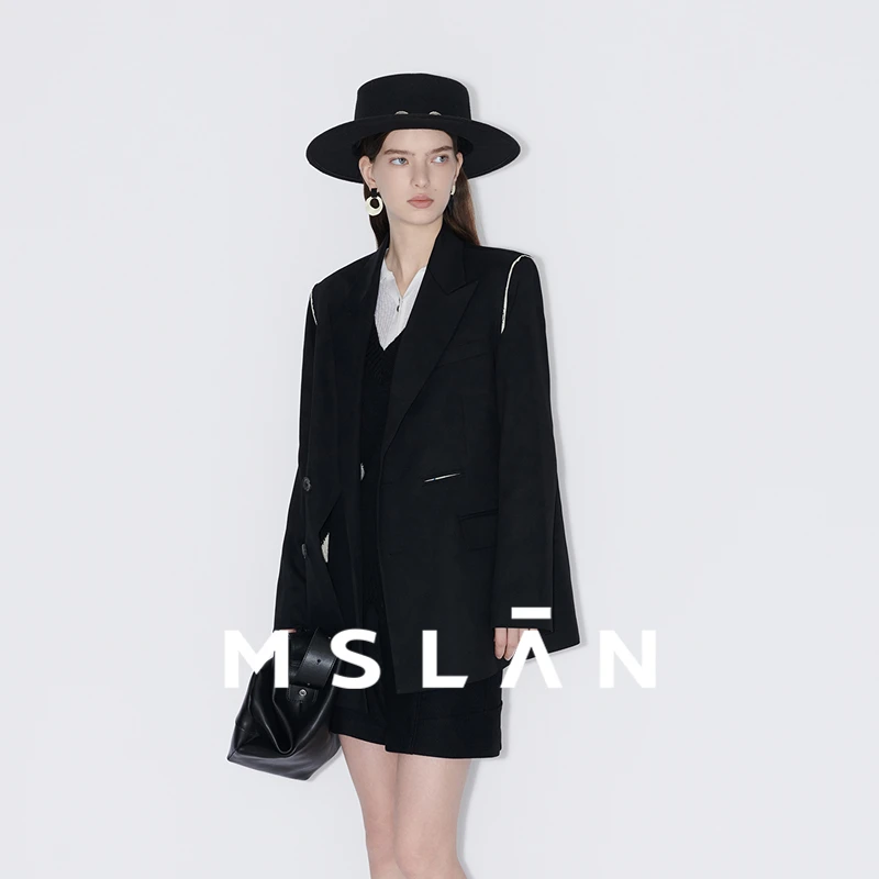 MSLAN商场同款新款莱赛尔枪驳领开衩西装外套女 MFCE2502