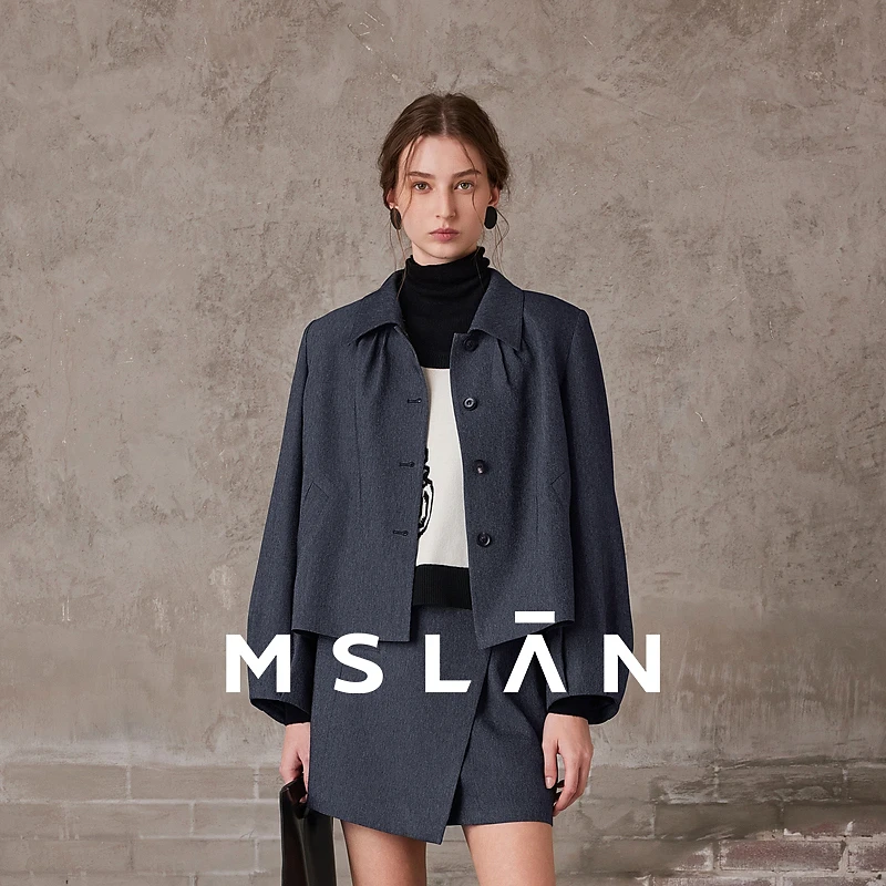 MSLAN【新中式】新款潮流国风宽松时尚翻领压褶落肩夹克外套MGAW399
