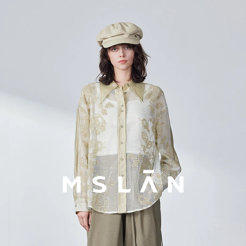 MSLAN商场同款新款时尚气质百搭设计感蕾丝镂空拼接衬衫女MGAN065