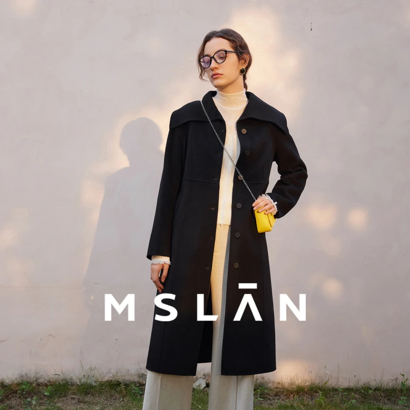 MSLAN【商场款】100绵羊毛贵妇战袍气质收腰显瘦双面呢大衣MEDE3201
