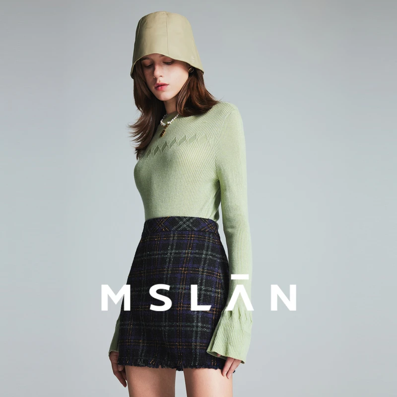 MSLAN【薄荷曼波】秋季新款长袖针织衫高领修身百搭毛织套衫MFDN282
