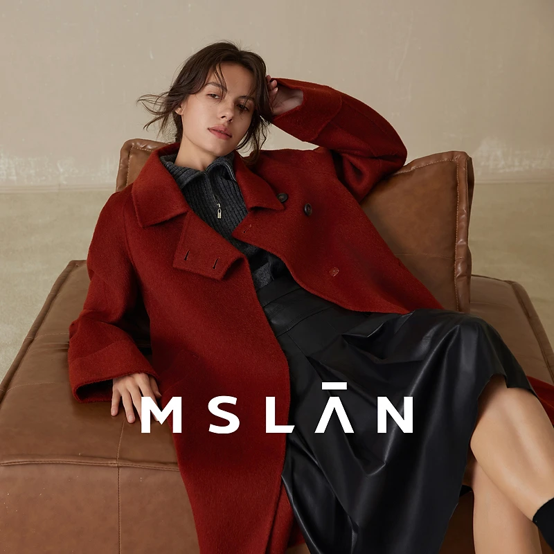 MSLAN冬新款时髦知识分子风中长款双面呢大衣MEDM3313 MEDM3318