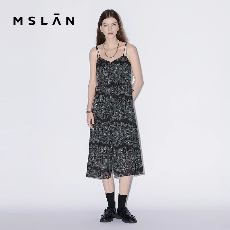 【肌理感面料】春秋法式复古抽绳显瘦吊带连衣裙 MFBE4129