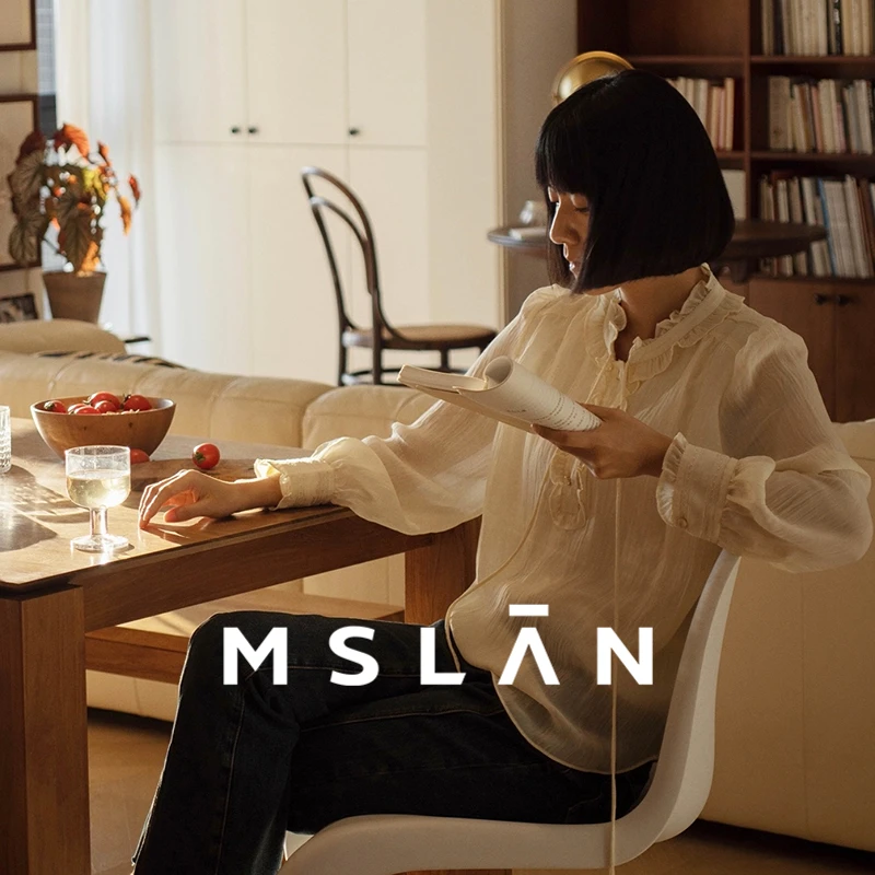 MSLAN商场同款新款简约风衬衫绑带荷叶领套衫女MGAN010