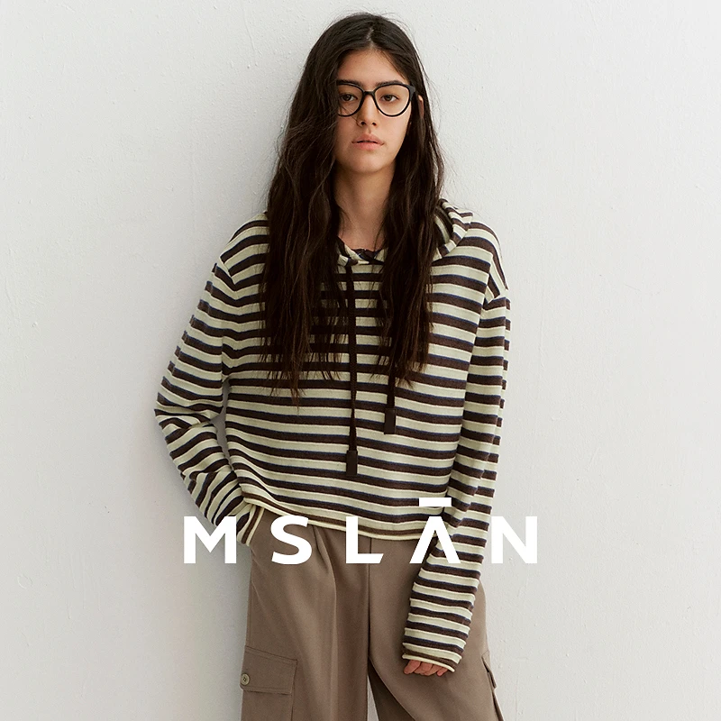 MSLAN秀场同款/2024年冬季新款连帽撞色条纹卫衣针织套衫 MGDN152