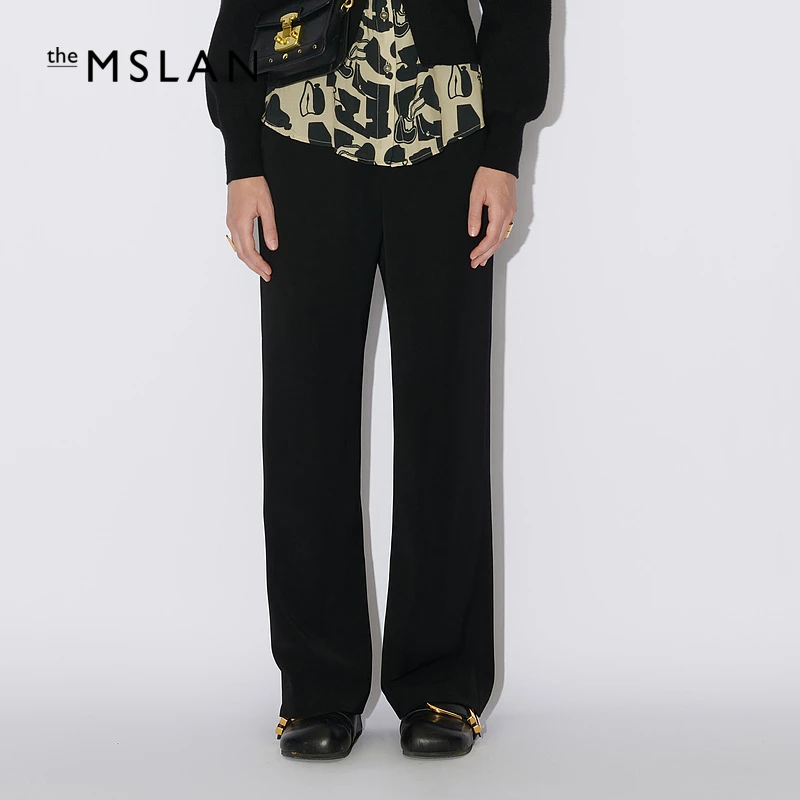 MSLAN【商场款】新款斜襟黑色针织百搭宽松直筒裤长裤 MECE6703