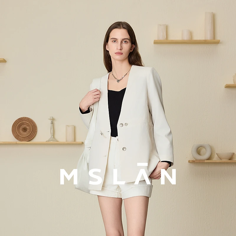 theMSLAN秋新款通勤外套女时尚简约风V领西装上衣限定款 MEAV2507
