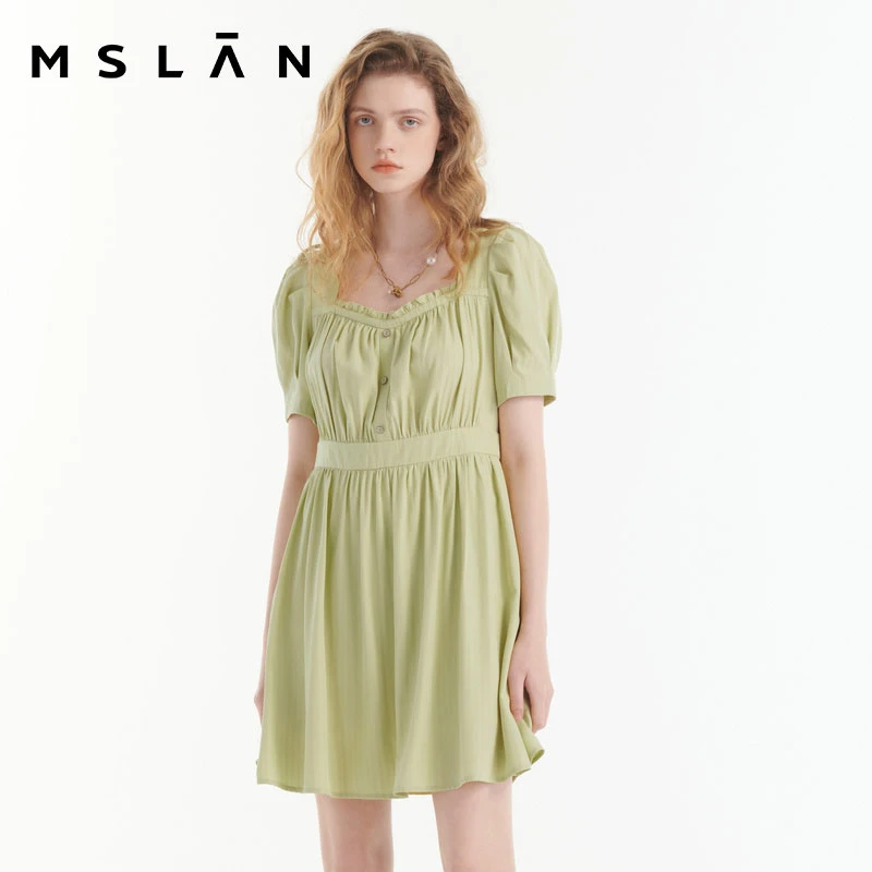 MSLAN【莫奈花园风】新款超显瘦时尚娃娃领气质短袖茶歇裙 MEBV4121