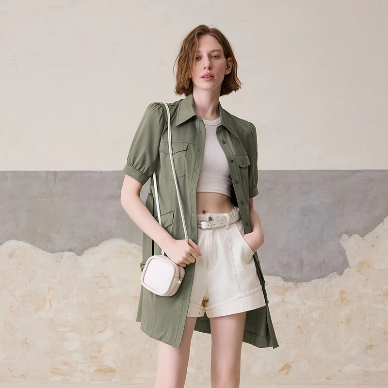 【薄荷曼波】新款显瘦气质洋气时尚宽松休闲百搭工装连衣裙MFBE4108