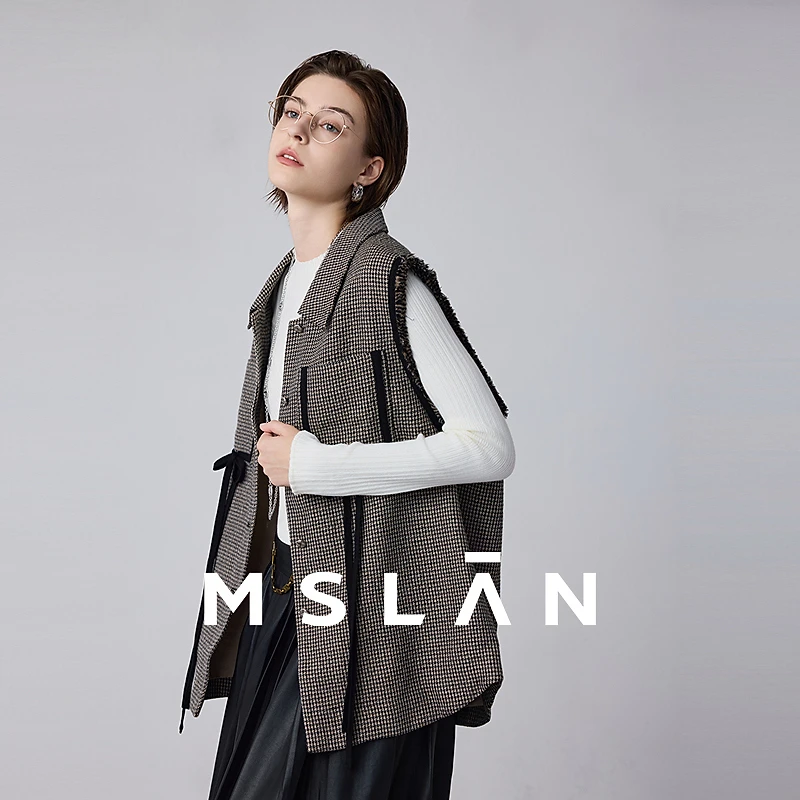 MSLAN【商场同款】秋冬季新款时尚中长气质小香风翻领马甲 MFDM2101