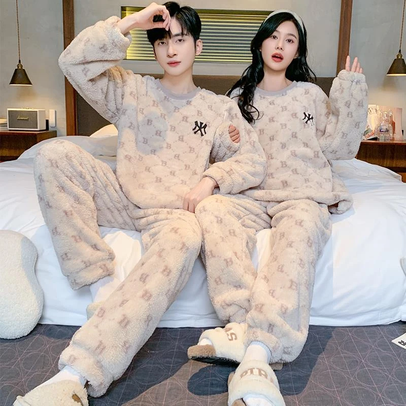 珊瑚绒睡衣情侣秋冬款2024新款加厚加绒冬季天男士女款家居服套装