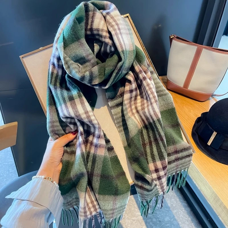 澳洲wool牛油果100%羊毛围巾女冬季英伦格子百搭保暖高档围脖情侣