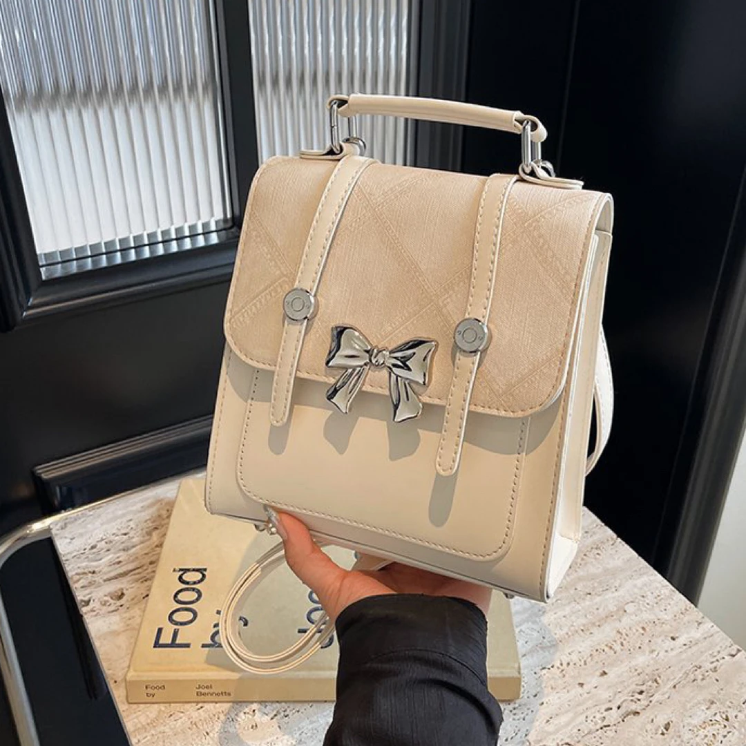 2024菱格手提时尚休闲女士潮流小众学生复古撞色质感双肩包