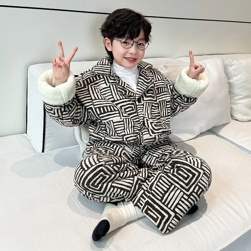 男童睡衣加厚冬款套装2023新款儿童保暖男孩中大童冬季家居服洋气
