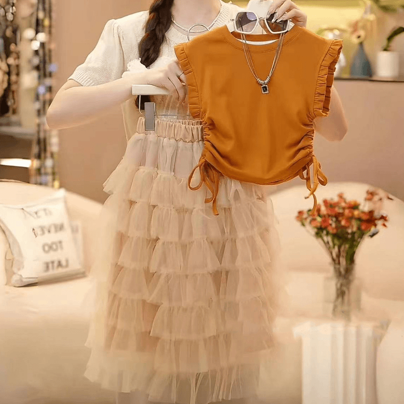 女童夏季洋气套装2024新款女孩子洋气时髦夏装网红爆款背心蛋糕裙