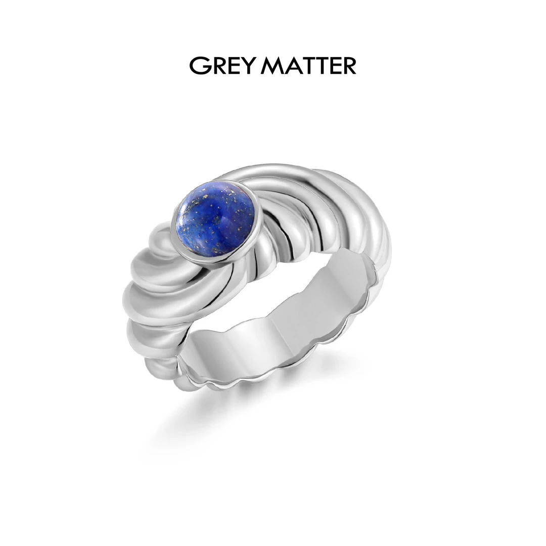 Grey Matter 925银戒指  叠缝纹理镶嵌珠球戒指 小众设计师