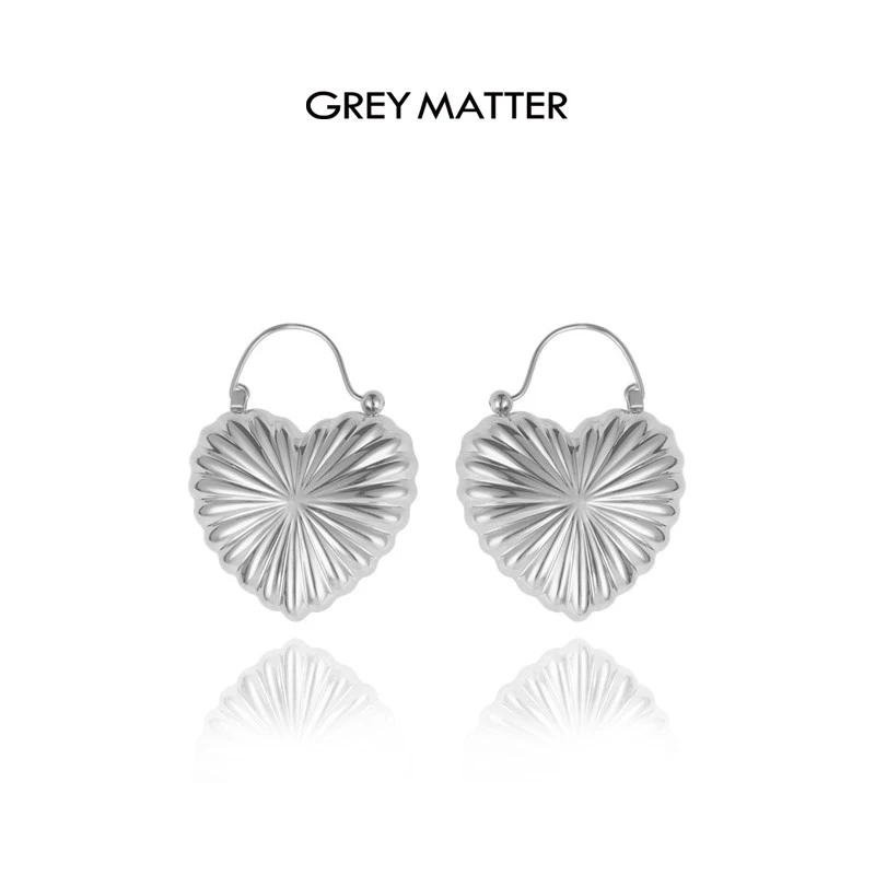 铜合金耳饰 GREYMATTER爱心波纹搭扣耳环 爱心耳饰法式复古一对款