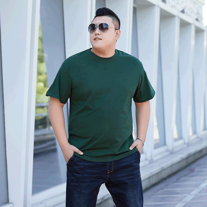 春夏装男士加肥加大码男装纯色短袖T恤圆领半袖肥佬200-300斤宽松