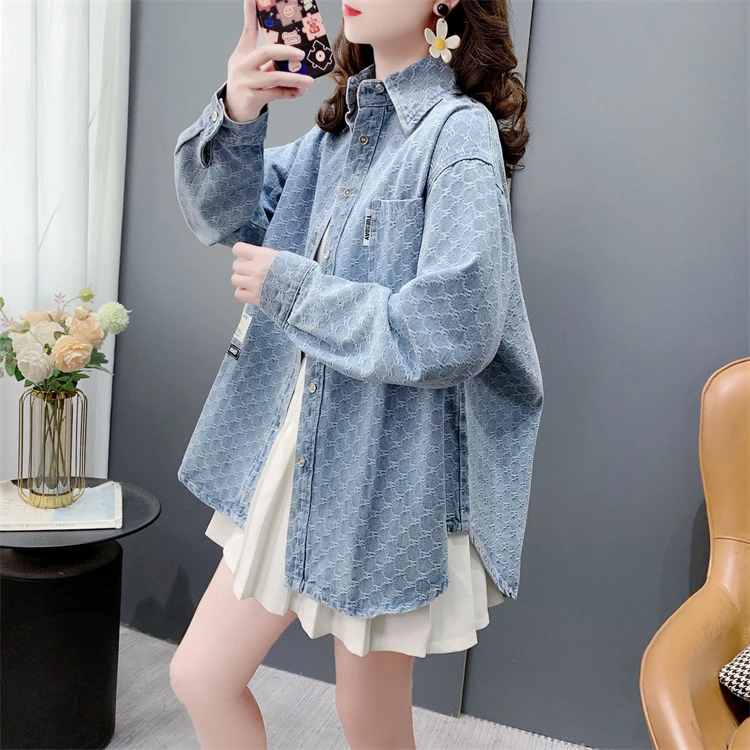 复古港味牛仔衬衫女春季2024新款宽松洋气百搭设计感别致外套上衣