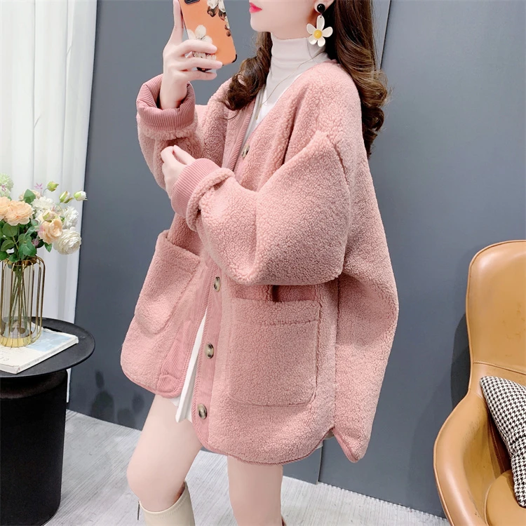 温柔风奶系穿搭羊羔毛外套女2023年新款宽松百搭加厚休闲时尚上衣