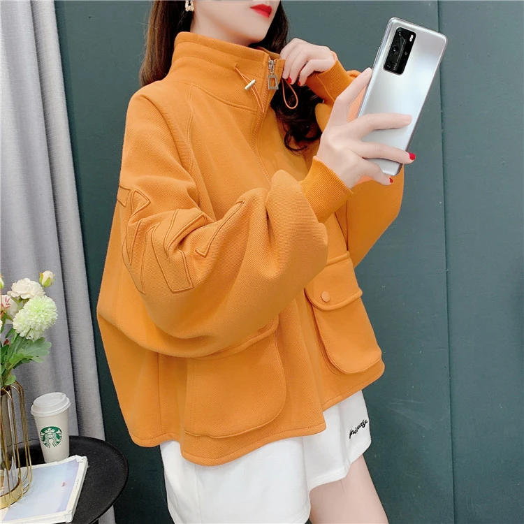 短款拉链卫衣女外套纯色宽松韩版2025新款春秋慵懒风chic港味上衣