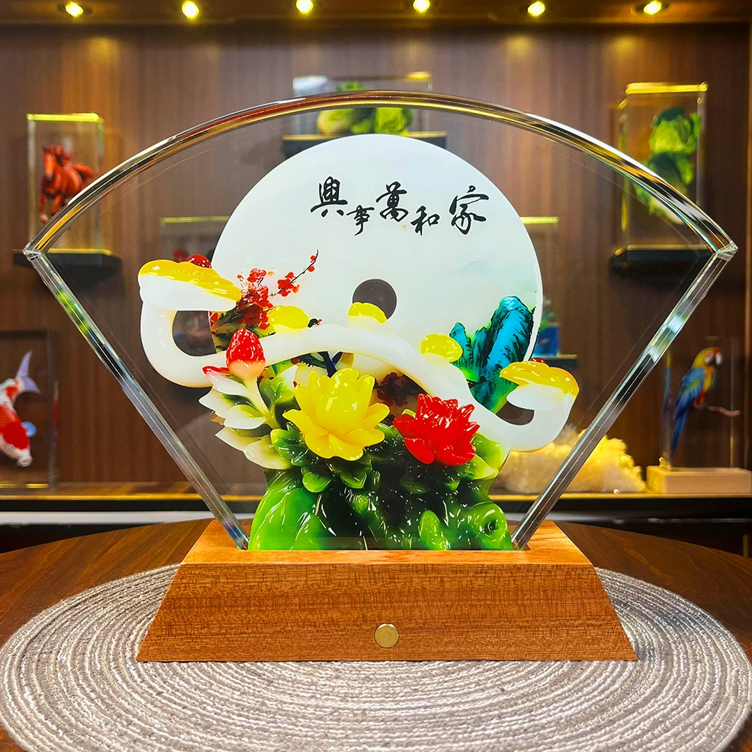 【水晶内画扇形系列】水晶摆件装饰品客厅玄关店铺办公室生日礼物