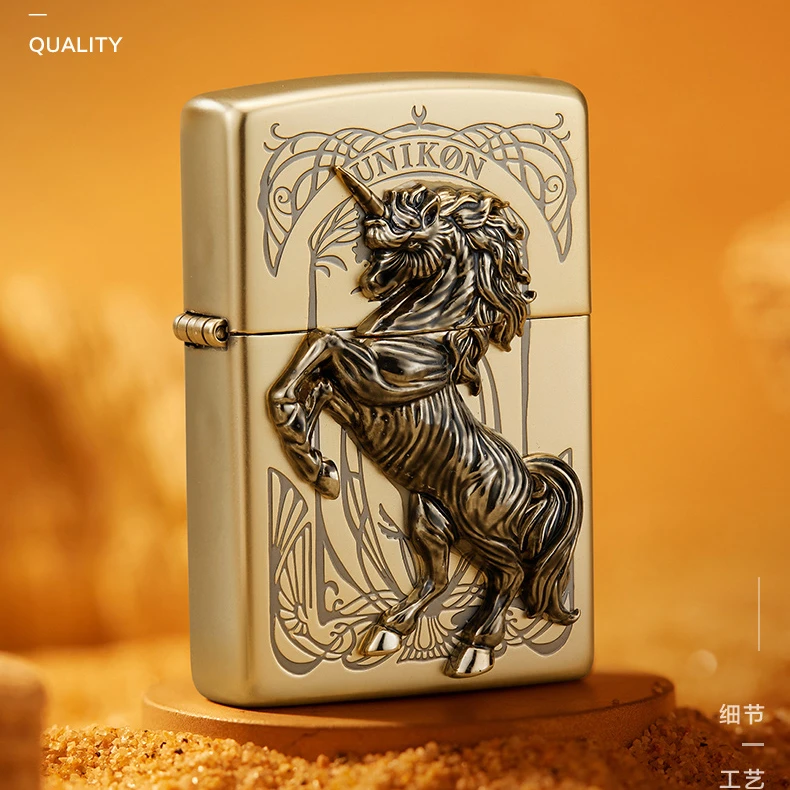 ZIPPO独角兽金色正版正品打火机男士个性防风原装立体TC9901TZ