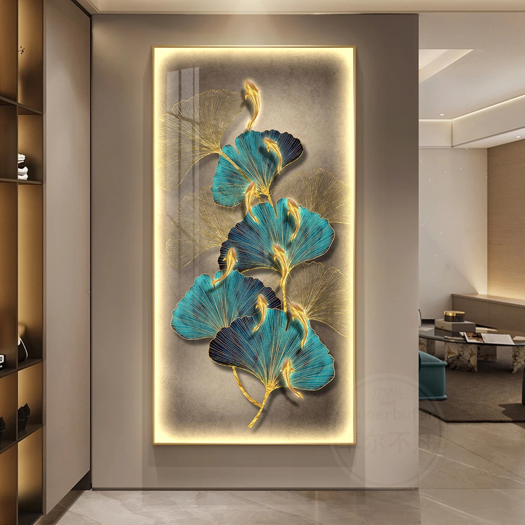 led带灯轻奢入户玄关装饰画走廊过道简约现代挂画壁画银杏高级感